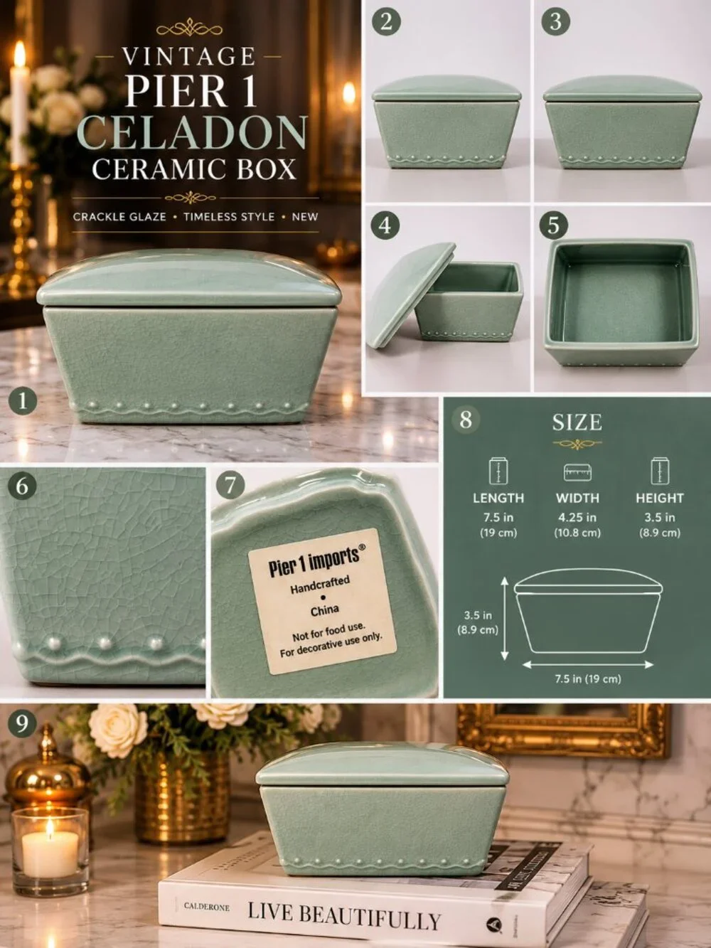 Pier 1 Celadon Crackle Keepsake Box NEW | Ceramic Jewelry Box Quiet Luxury Decor